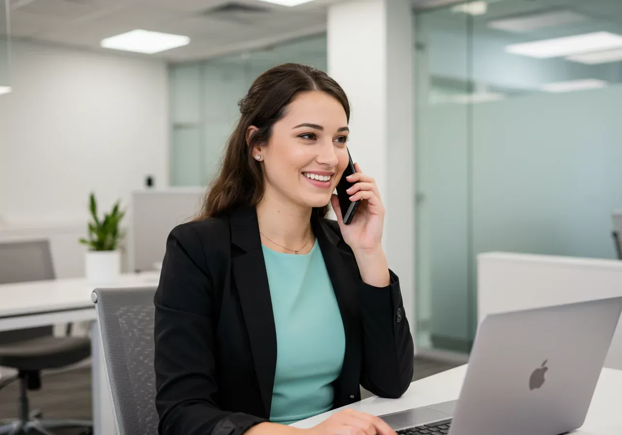 Customer service rep wears mint green shirt